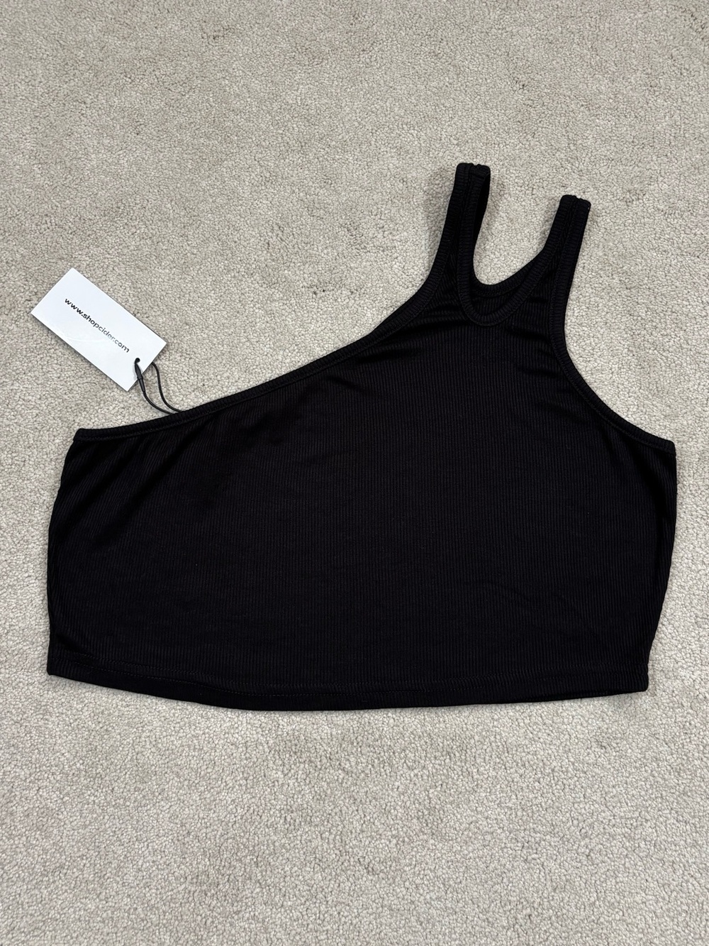 Cider NWT Womens Festival Asymmetric Ribbed Black Crop Tank Top Size L